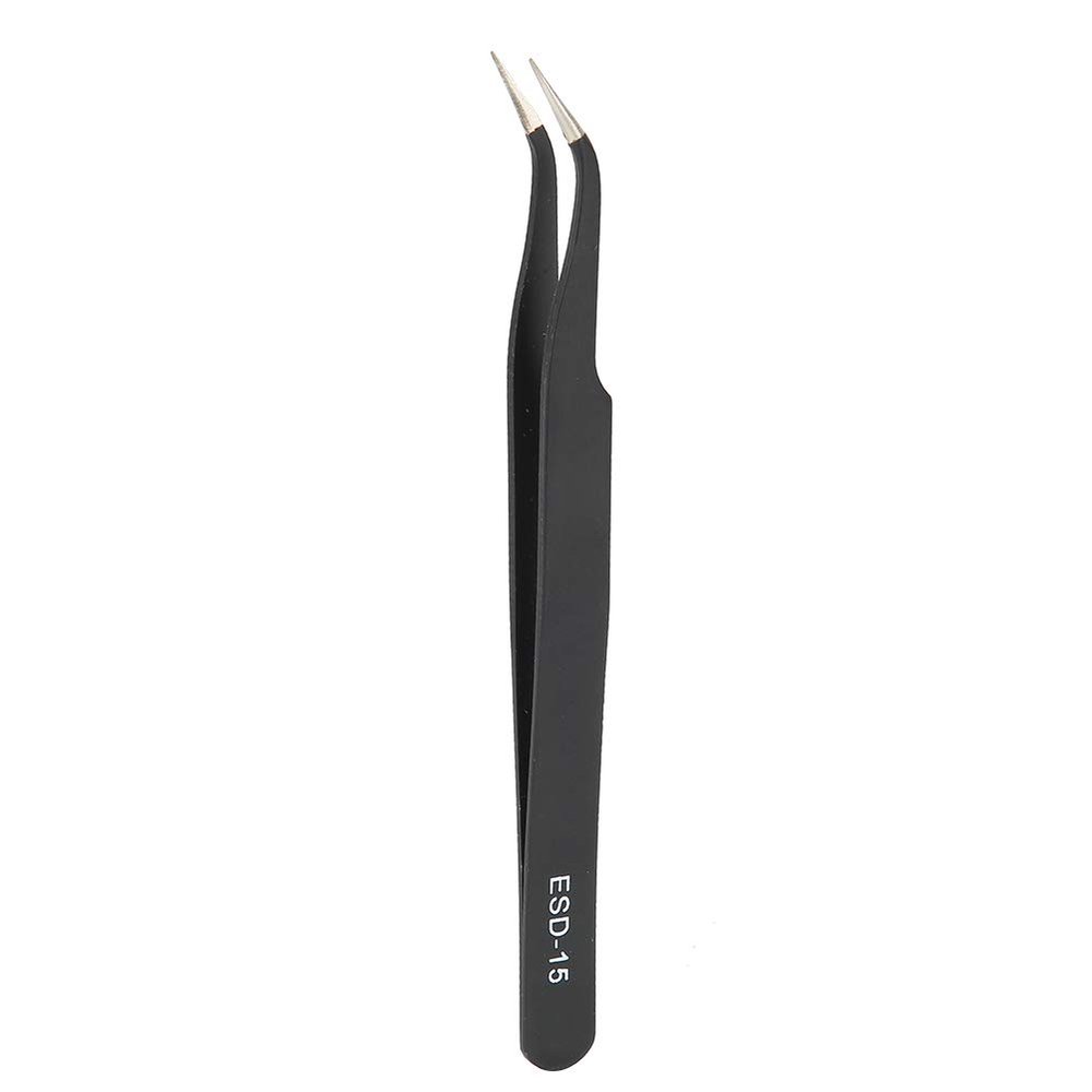 Akozon 2PCS E 15 Anti Static Precision Curved Tweezers Less Steel Maintenance Tools for Electronics, Watches, and Glasses (ESD-15 (elbow))