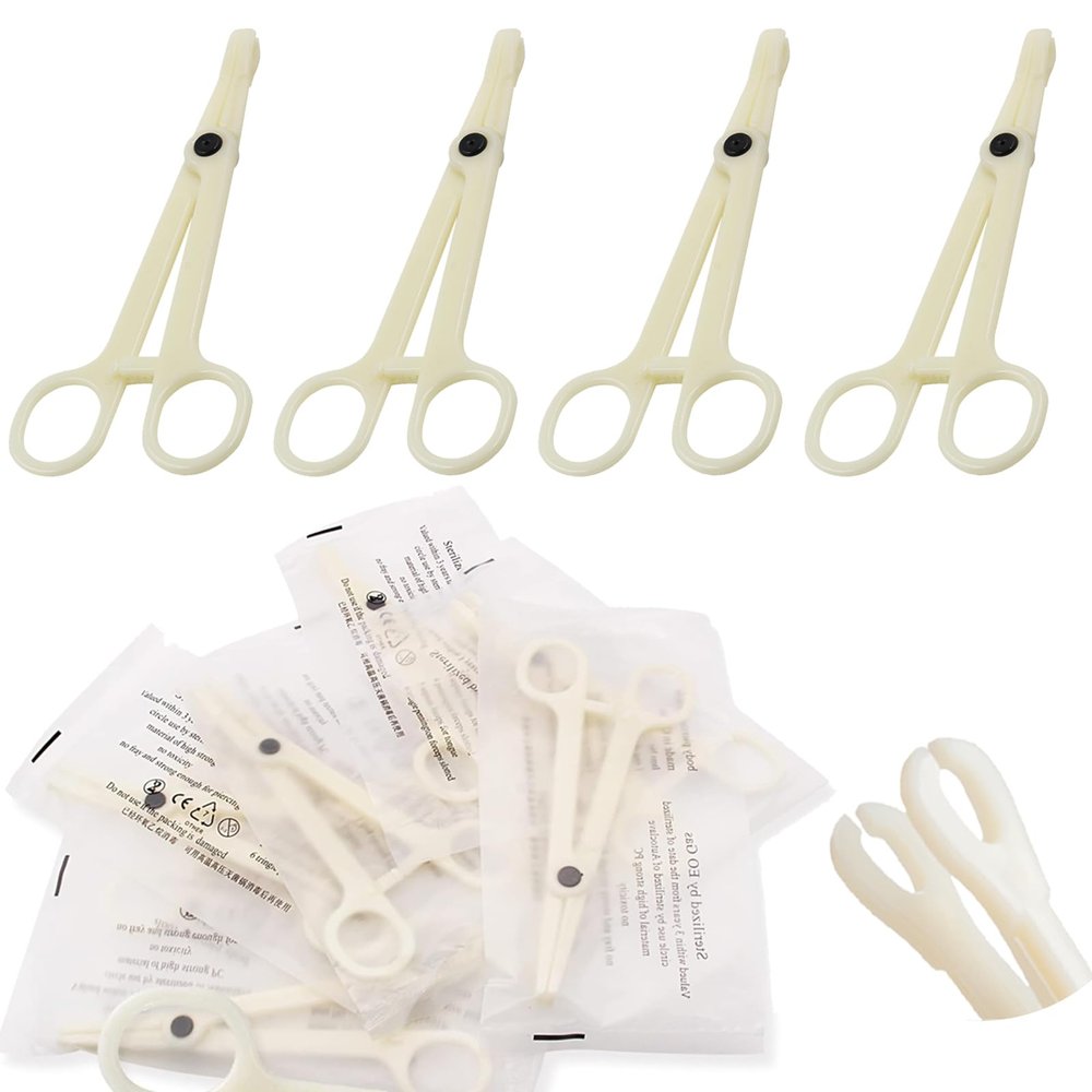YONGDA 25Pcs Piercing Clamps Disposable Plastic Self-Locking Forceps Round Slot for Ear, Nose, Lip, Navel - Home & Studio Use