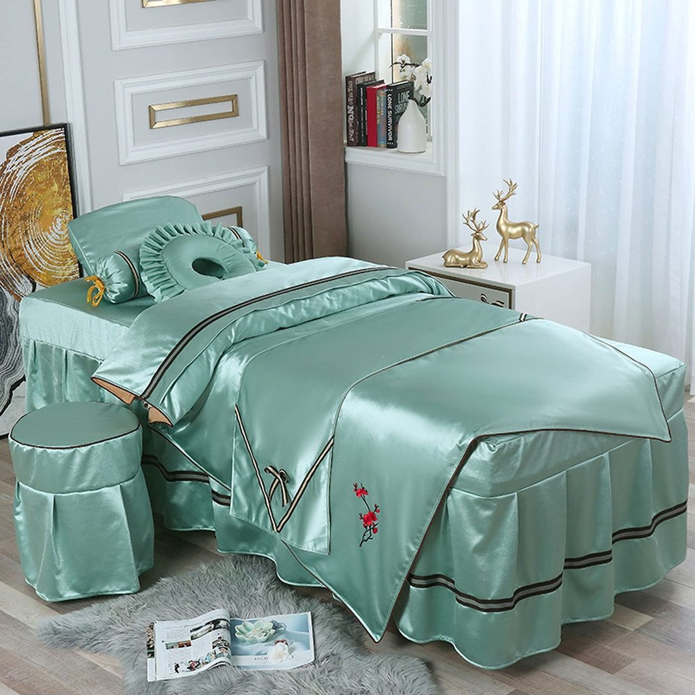 ZHOUYANB Beauty Bedspread Table Skirt Massage Bed Sheet Set Four-Piece Cover Tencel Summer Physiotherapy Health Quilt Solid Color European Style