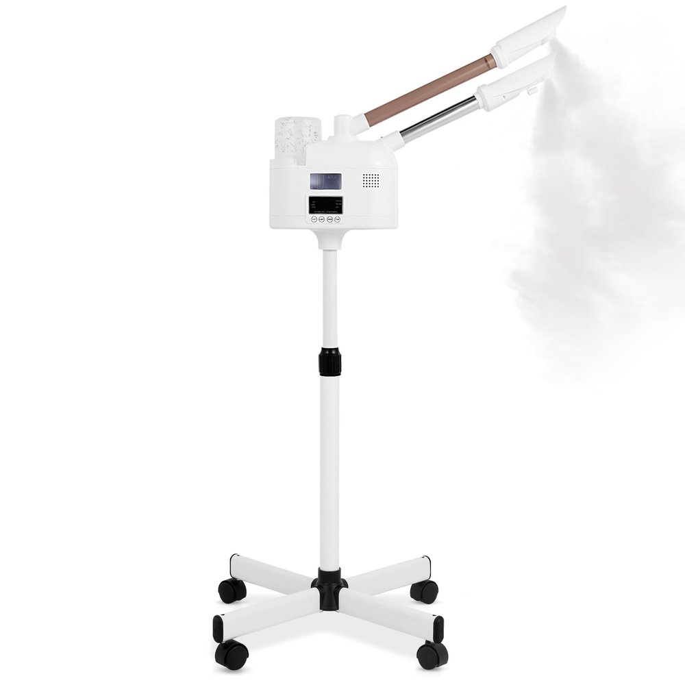 Professional Facial Steamer, 2 in 1 Esthetician Steamer with Hot & Cold Mist and Ozone for Facial Deep Cleaning and Hydration, Facial Steamer on Wheels, Ideal for Spas, Beauty Salons and Home Use