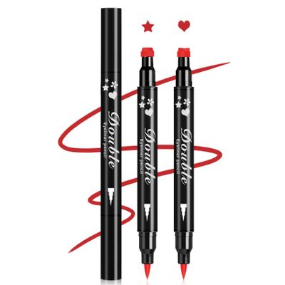 XINGXYUEL 2PCS Double-headed Eyeliner Stamp Pencil Red Liquid Winged Eyeliner Stamp Pen Waterproof Smudgeproof Eye Liner Stamp for Eye Makeup(Star+Heart)