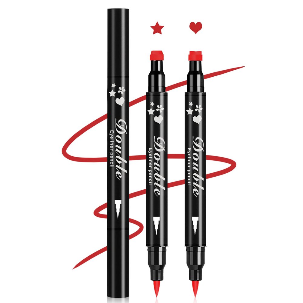 XINGXYUEL 2PCS Double-headed Eyeliner Stamp Pencil Red Liquid Winged Eyeliner Stamp Pen Waterproof Smudgeproof Eye Liner Stamp for Eye Makeup(Star+Heart)