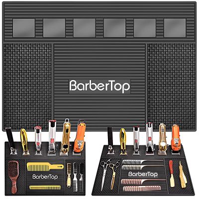 Magnetic Mat 19x12.5 Inch 6 Slots Barber Tray Hairdressing Electric Clippers Storage Mat Salon Table Tools Nonslip Cushion Heat Resistant Pad for Clippers Scissors Combs for Barbershop Salon, Home