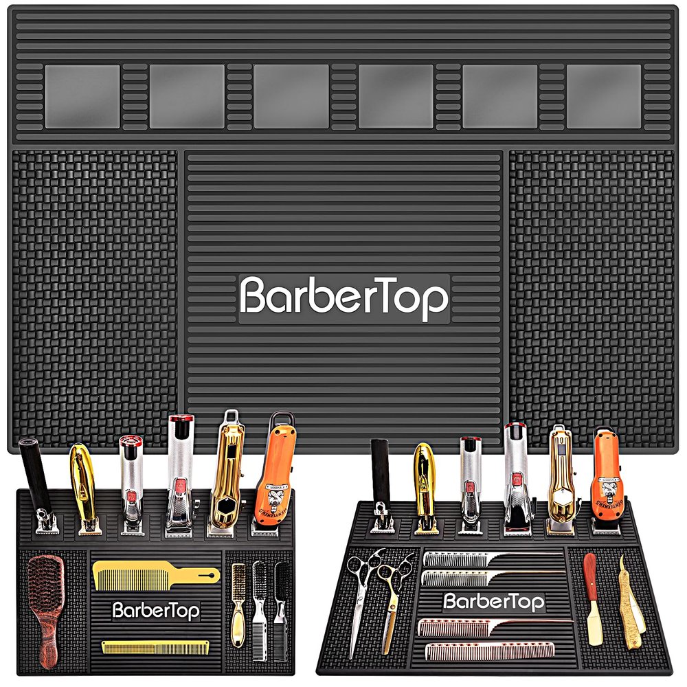 Magnetic Mat 19x12.5 Inch 6 Slots Barber Tray Hairdressing Electric Clippers Storage Mat Salon Table Tools Nonslip Cushion Heat Resistant Pad for Clippers Scissors Combs for Barbershop Salon, Home