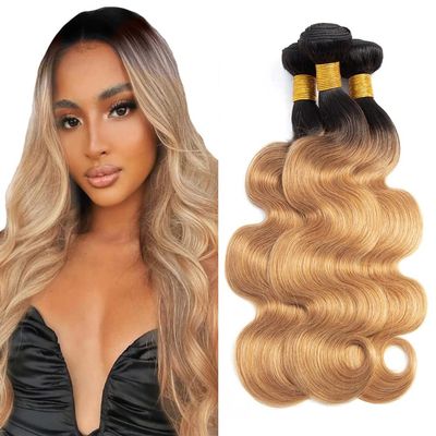 Ombre Bundles 1B27 Honey Blonde Bundles Body Wave Human Hair Grade 8A Black And Honey Blonde Human Hair Wet and Wavy Hair(26 26 26) inch