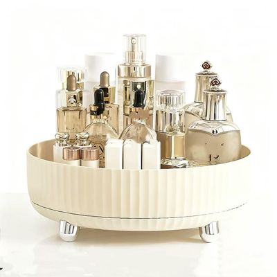 360Rotating Organizer,Lazy Cosmetic Perfume Storage Organizer,Large-Capacity Round Display Box,Suitable for Bathroom Countertops,Dressers (Cream White)