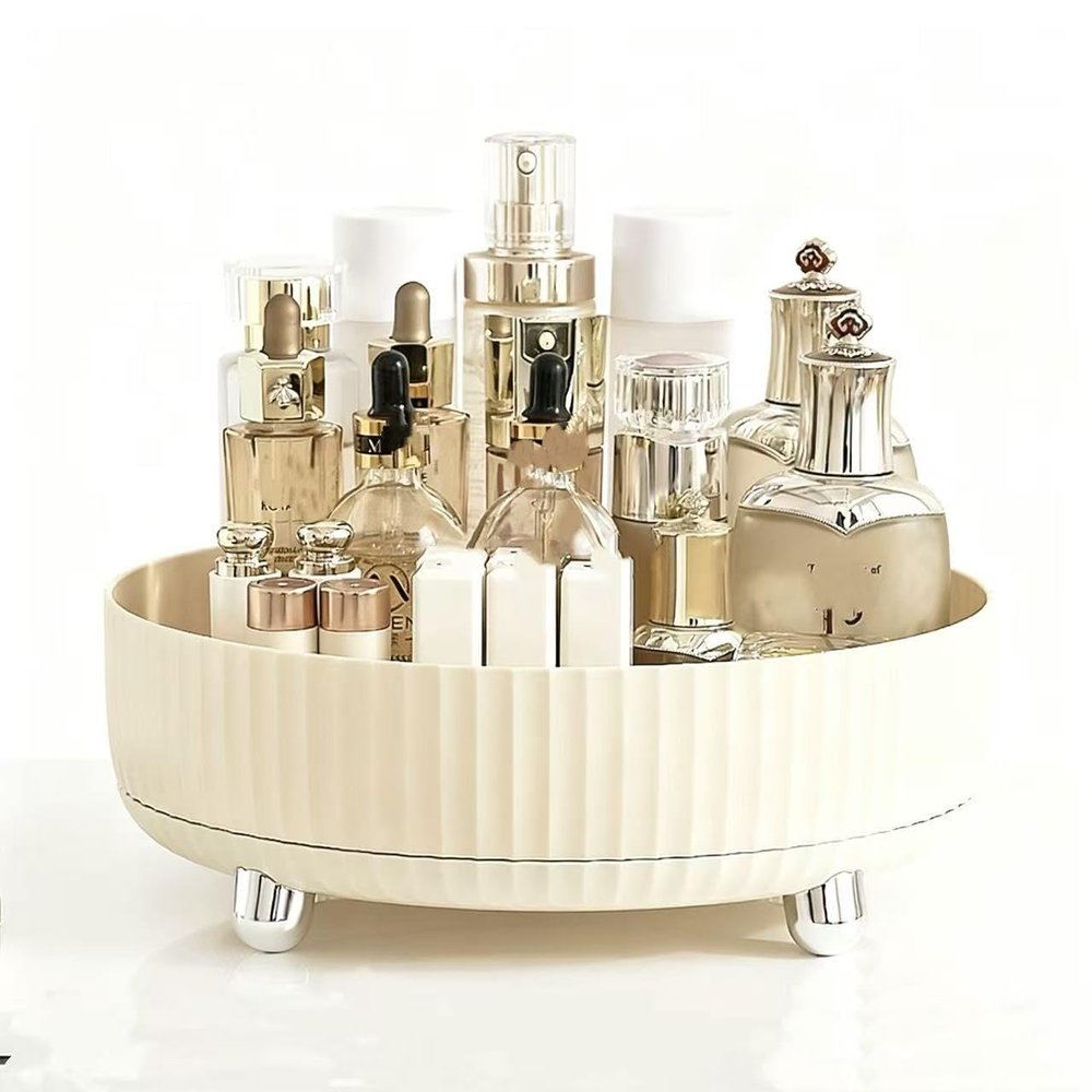 360Rotating Organizer,Lazy Cosmetic Perfume Storage Organizer,Large-Capacity Round Display Box,Suitable for Bathroom Countertops,Dressers (Cream White)