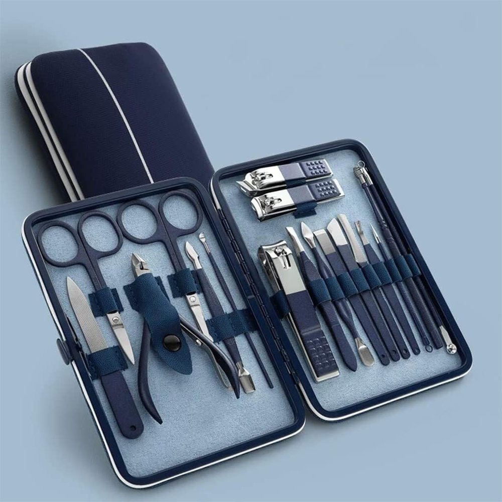 18-Piece Professional Nail Clipper Set with Leather Travel Case  Stainless Steel Pedicure & Manicure Kit