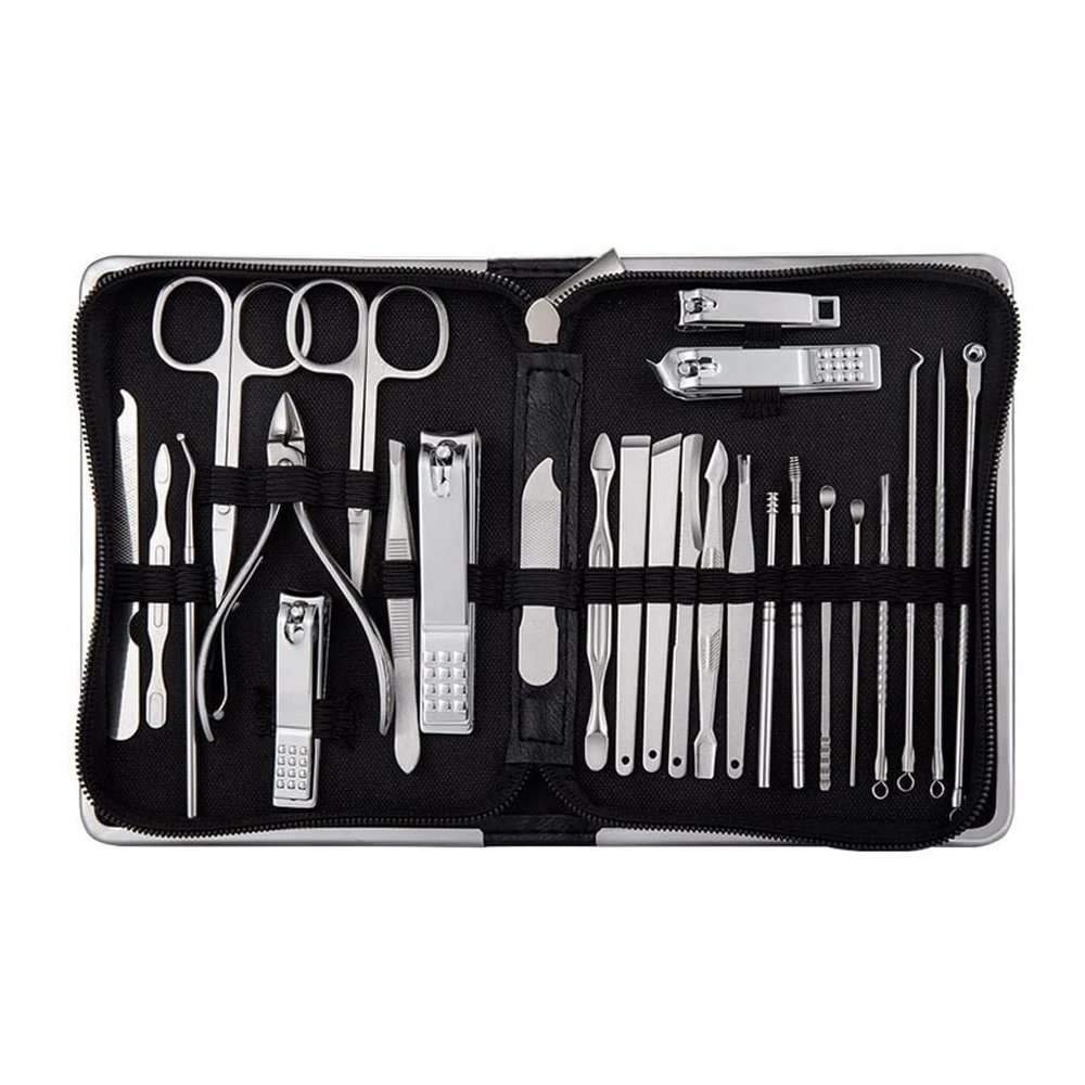 26-Piece Stainless Steel Manicure Pedicure Set with Cuticle Nipper, Nail Clippers & Grooming Kit