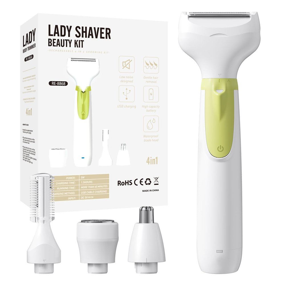 Electric Shaver for Women, 2025 Wet/Dry Razors for Women with LED Display,4 in 1 Cordless Hair Remover for Arms Legs Pubic Armpit Face, IPX7 Waterproof, Painless Electric Grooming Set