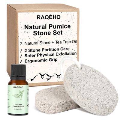 RAQEHO Natural Pumice Stone for Feet - 2Pcs Lime Foot Pumice Stone With Essential Oil Foot Care Pedicure Kit Corn Calloused Feet Remover Tool Foot Filer Pumice Scrubber for Heels Dead Skin Exfoliation