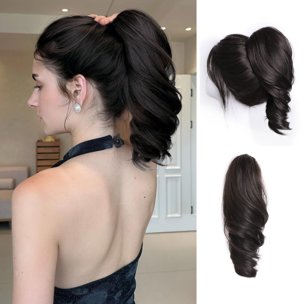 XIXISNOW Hair Extensions Ponytail 12 Short Claw Clip Ponytail Extension Wave Clip In Ponytails Hair Extensions Clips Ins Fake Pony Tail Clips On Ponytails for Black Women Daily Use Black Brown