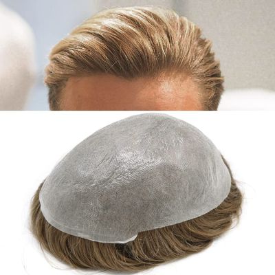 Toupee for Men Hair Pieces Mens Toupee Human Hair Replacement System Invisible V-Looped 0.06mm Thin Skin Mens Hair Units Wigs #2020 Light Ash Blonde+20% Gray