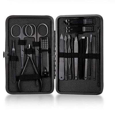 18-Piece Stainless Steel Manicure & Pedicure Set  Complete Nail Care Kit with Leather Case