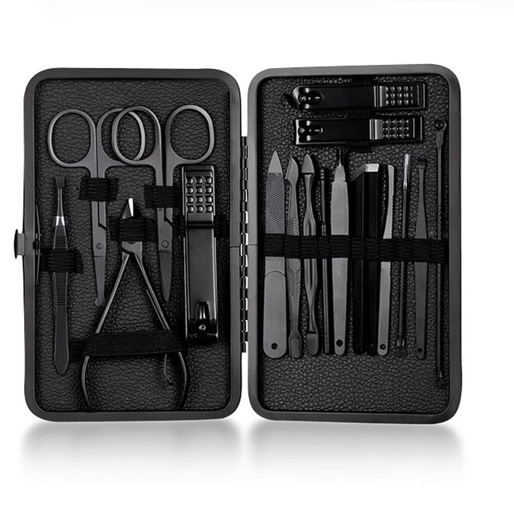18-Piece Stainless Steel Manicure & Pedicure Set  Complete Nail Care Kit with Leather Case