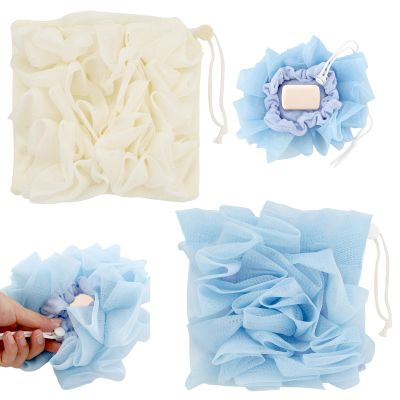 2 Pcs Bar Soap Loofah Pouch, Loofah Washcloth, Easy-Hang Bath Sponge with Secure Drawstring, for Gentle Exfoliation and Fresh Skin