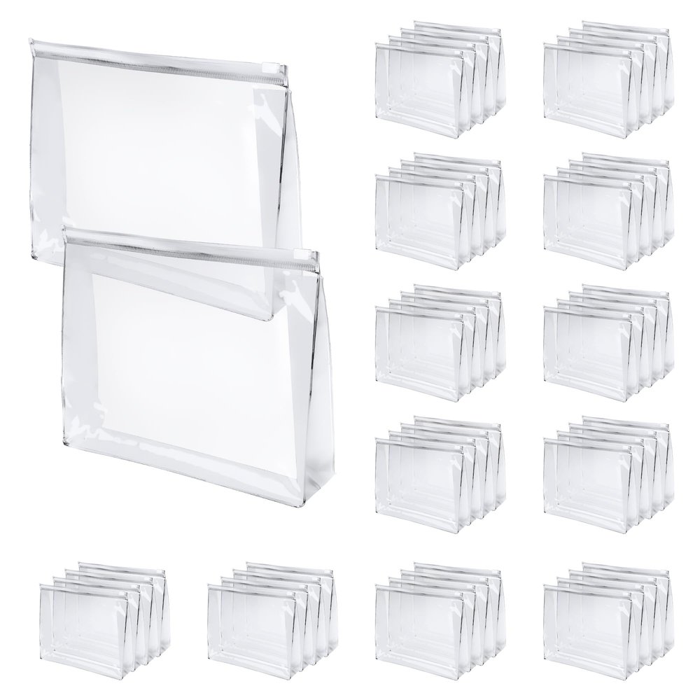 50 Pcs Mini Clear Makeup Bag Travel Toiletry Organizer Zipper Pouches, 8.66 x 6.88 Inches Waterproof Organizer, Vacation Bathing Suits Storage Bags, Fit Cosmetic Vanity Drawers Sorting Storage