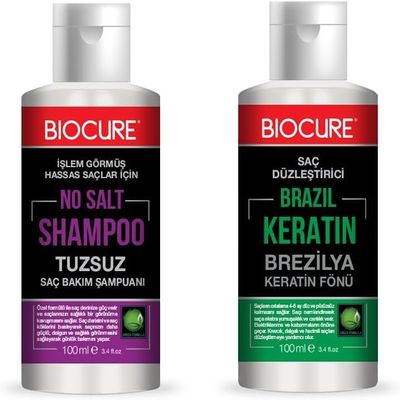 Biocure Brazilian Keratin Hair Straightening Set, No-Salt Shampoo, At-Home Treatment Kit, 100ml, 6-Month Results