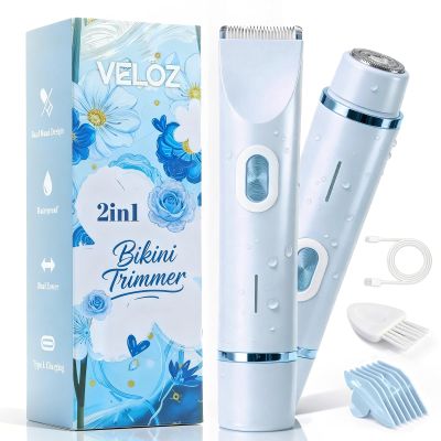 VELOZ Upgrade 2-in-1 Bikini Trimmer for Women - IPX7 Waterproof & Gentle Electric Razors for Bikini Line, Legs, Underarms, Face - Portable Cordless Body Shaver for Trip, Ideal Women's Gift