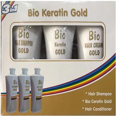 Bio Keratin Gold Hair Treatment Set, 3-Piece Kit with Shampoo, Keratin Treatment and Hair Cream, 23.7 fl oz Each