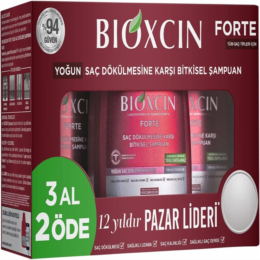 Bioxcin Forte Anti-Hair Loss Shampoo, 300ml Bottles, Pack of 3, Buy 3 Pay for 2