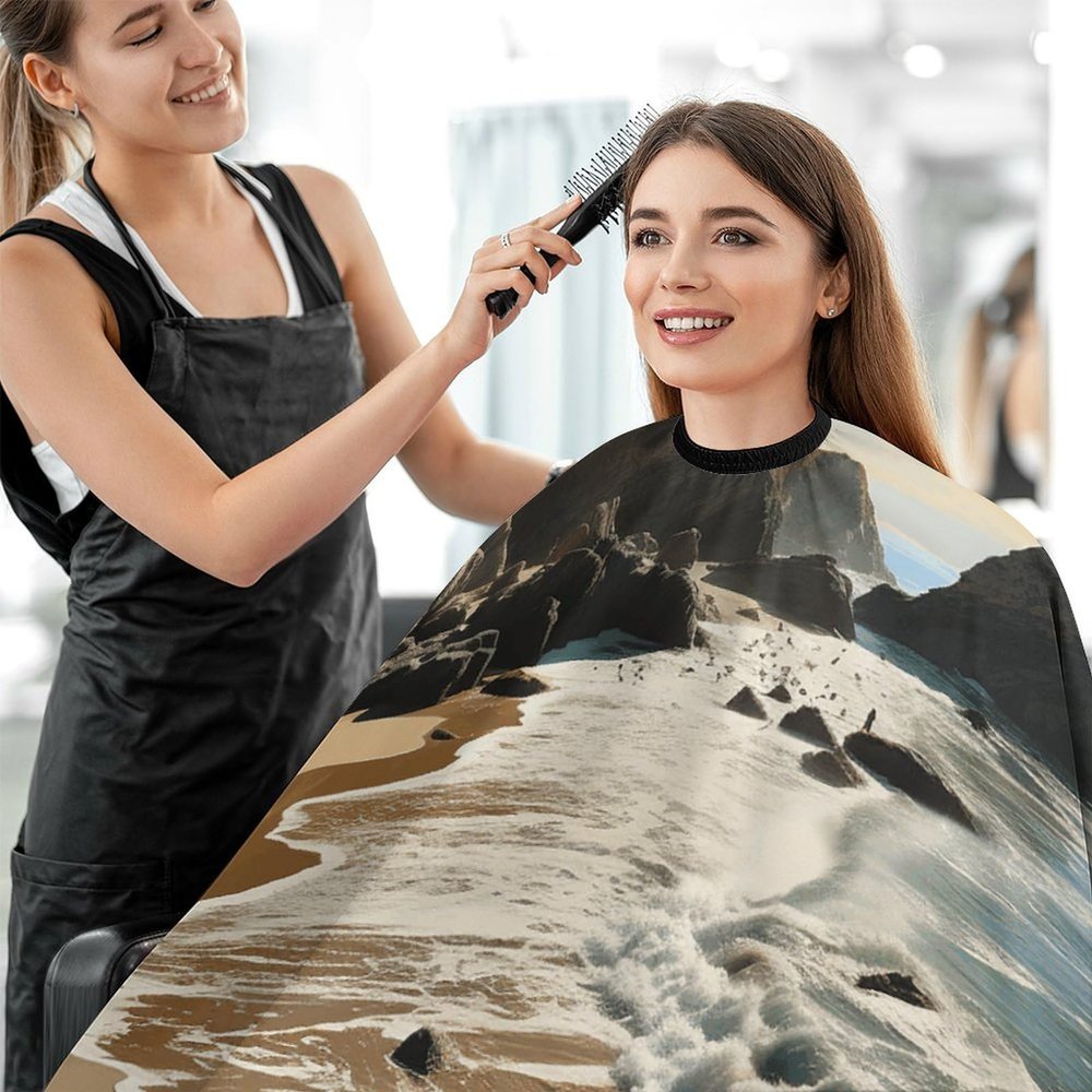Beach On The Pacific Coast Barber Cape Waterproof Hair Cutting Cape with Adjustable Snap Closure Salon Cape Hair Cutting Accessories for Men Women