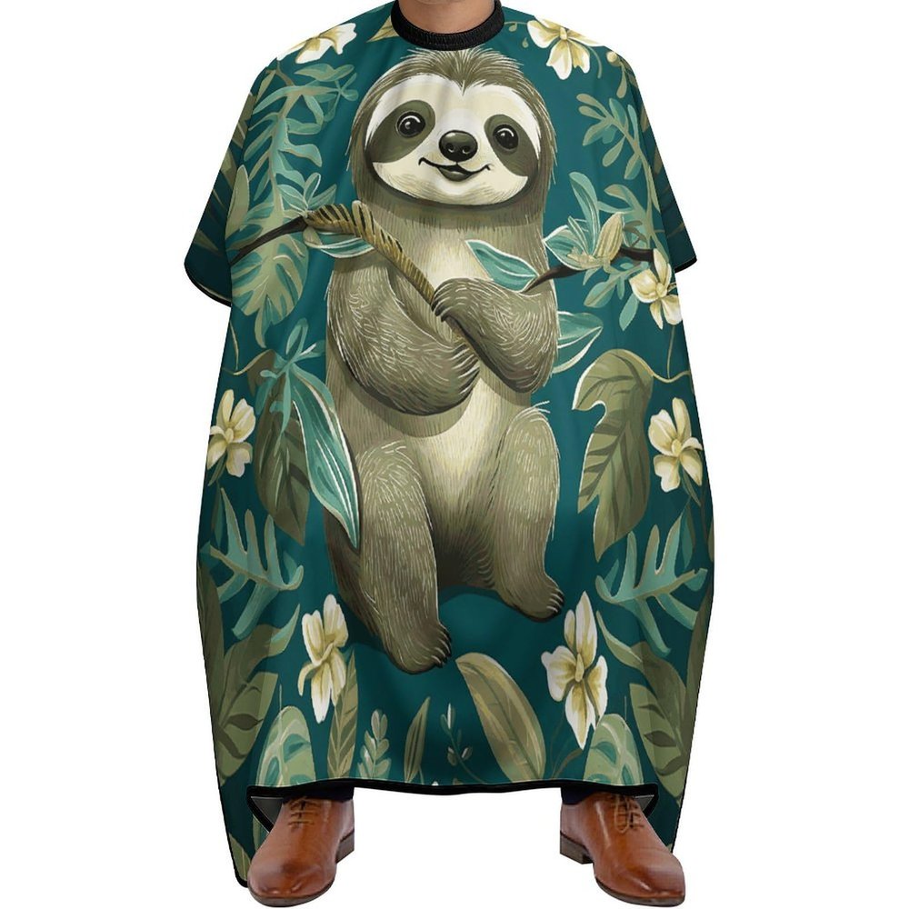 Adorable Sloth Barber Cape Waterproof Hair Cutting Cape with Adjustable Snap Closure Salon Cape Hair Cutting Accessories for Men Women