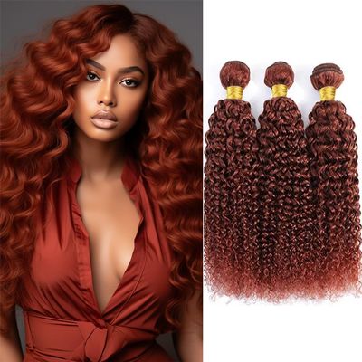 QEUOPE Color 33 Human Hair Reddish Brown Kinkycurly Bundles Double Weft Brazilian Auburn Hair Extensions Copper Red Deep Curly Wet and Wavy Bundles Soft and Silky for Women (24 26 28 inch)