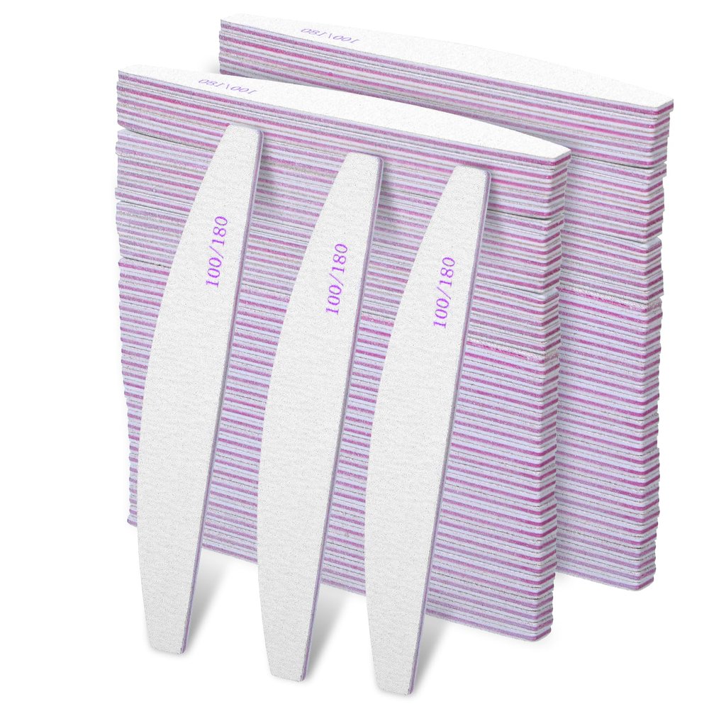 BOHUIZ 150 Pcs 100/180 Grits Nail Files, Doubled Sided Emery Boards Reusable Nail Files Manicure Tools for Acrylic Natural Toenails Home and Salon