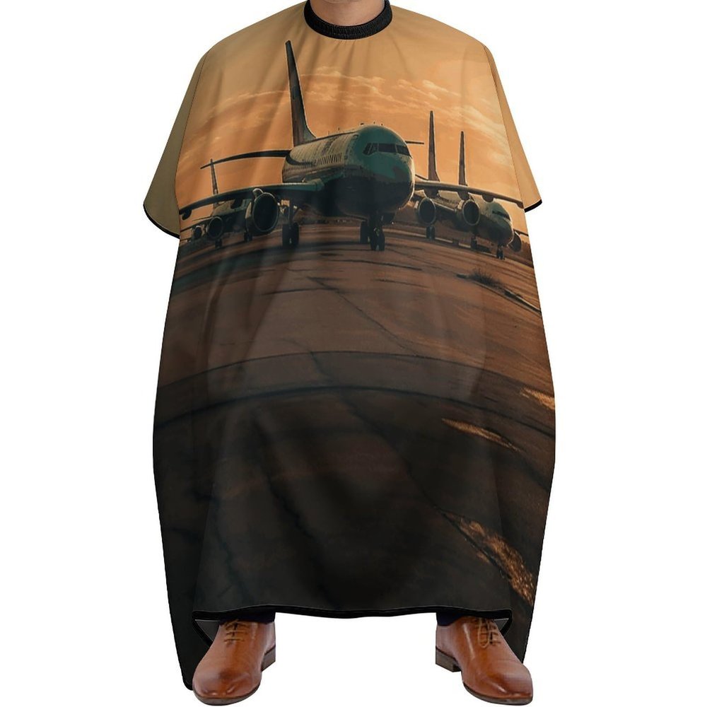 Airplane on The Tarmac Barber Cape Waterproof Hair Cutting Cape with Adjustable Snap Closure Salon Cape Hair Cutting Accessories for Men Women