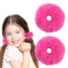 2 Pcs Pom Pom Hair Tie, Fuzzy Furry Faux Rabbit Fur Scrunchies Baby Hair Ties Ponytail Holders Plush Hairs Accessories for Girls Women (Hot Pink) view 1