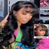 UNICE 20 inch Loose Body Wave 13x4 Lace Front Wigs Human Hair Side Part with Wispy Bangs Pre Everything Glueless Frontal Wig Human Hair Pre Plucked Pre Cut Put on and Go Black Color view 2