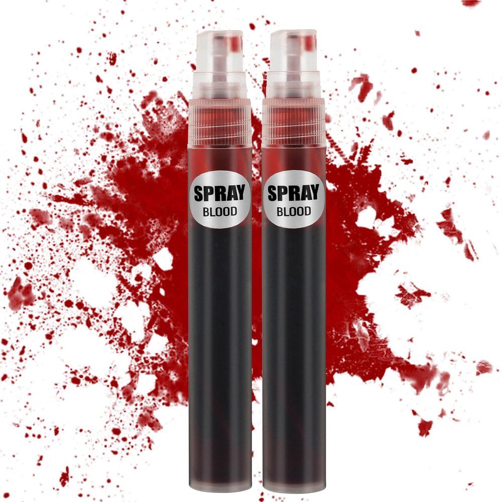 Fake Blood Splatter Spray Makeup, Halloween Vampire Drip Effect Blood Washable for Face, Body & Clothes Vampire Clown Monster Zombie Costume Cosplay SFX Makeup (0.33 OZ * 2PC)