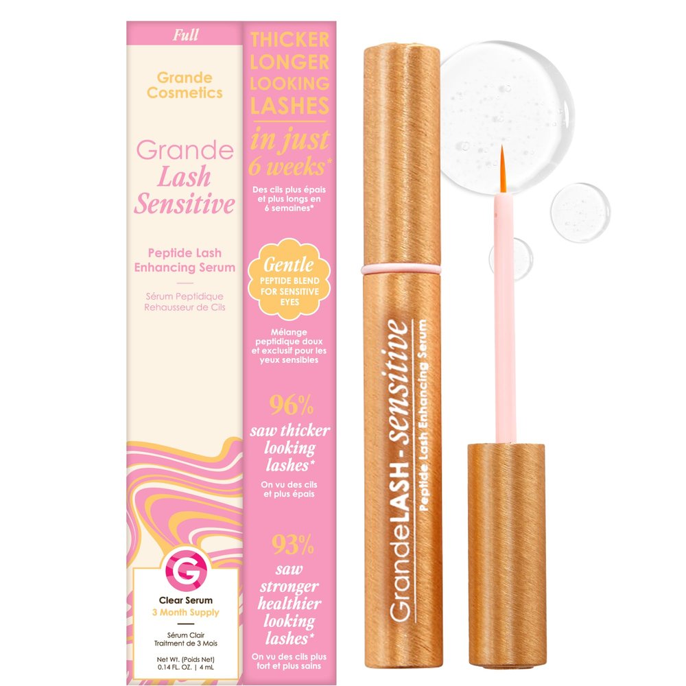 Grande Cosmetics GrandeLASH-Sensitive Peptide Infused Lash Serum for Fuller, Longer-Looking Natural Eyelashes, Enhancing Treatment with Nourishing Botanicals, Cruelty-Free  2 Month Supply (2 mL)