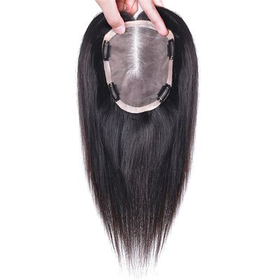 5"x5" Mono Base Hair Toppers, Hand Tied Human Hair Topper with Clips, Straight Hair Crown Extension for Women with Thinning Hair (Brown, 18inches)