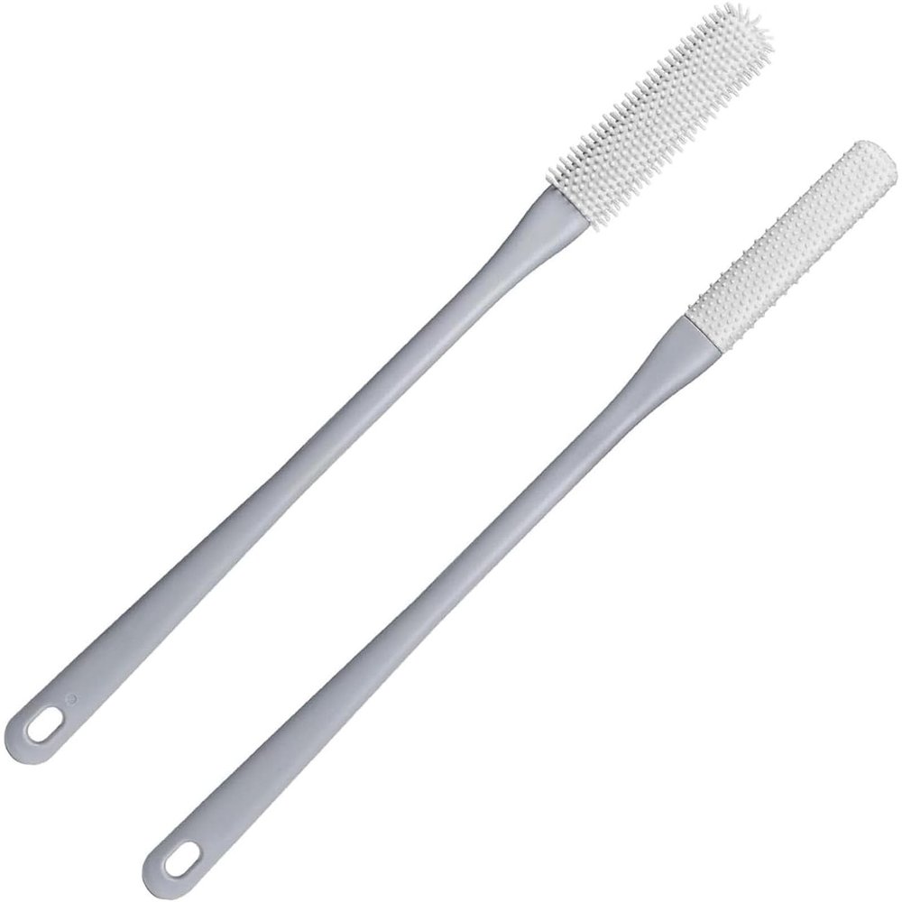 Toe Gap Cleaning Brush, Foot Scrubber Brush, Silicone Toe Cleaning Foot Scrubber Set in Shower with Long Handle (Gray)
