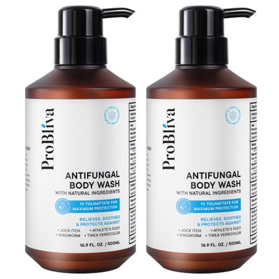 Antifungal Body Wash Treatment Soap  Antibacterial Wash for Jock Itch, Ringworm, Back Acne, Tinea & Foot Odor  Medicated Skin Relief Cleanser Gel with Tea Tree Oil & Tolnaftate for Men and Women (2)