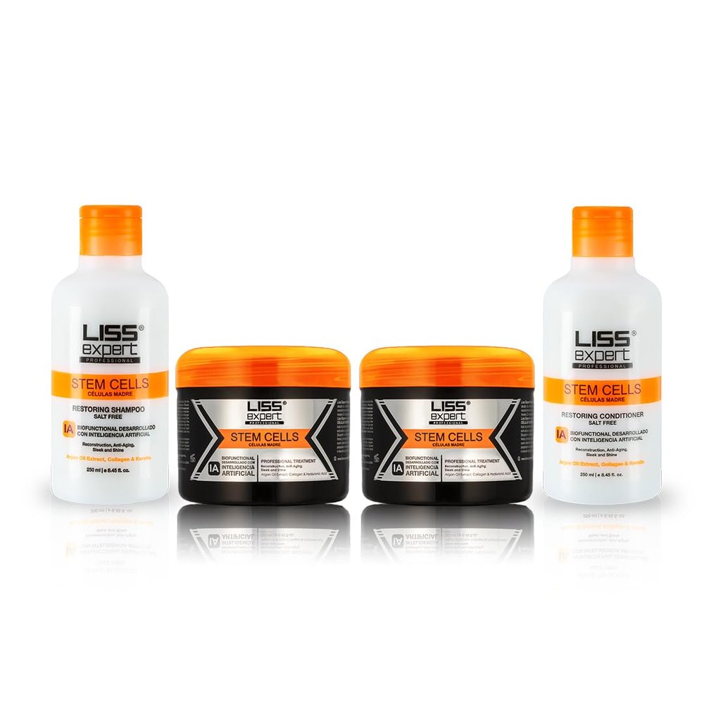 Liss Expert Stem Cells Professional Smoothing Treatment 16.9 oz (500 ml) SET, Organic Keratin, Nanoplasty for Frizz-Free Repair & Shine with Shampoo and Conditioner