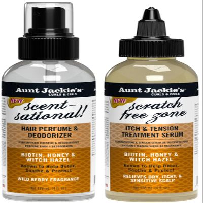 Aunt Jackie's Braid + Twist Collection Scratch Free Zone & Scent-Sational  With Witch Hazel, Biotin, and Honey  4 fl oz (2 Products)