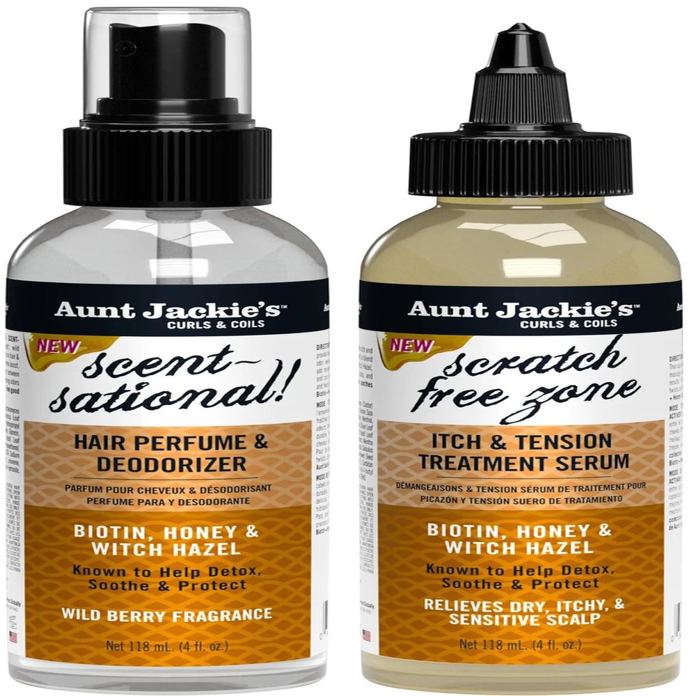 Aunt Jackie's Braid + Twist Collection Scratch Free Zone & Scent-Sational  With Witch Hazel, Biotin, and Honey  4 fl oz (2 Products)