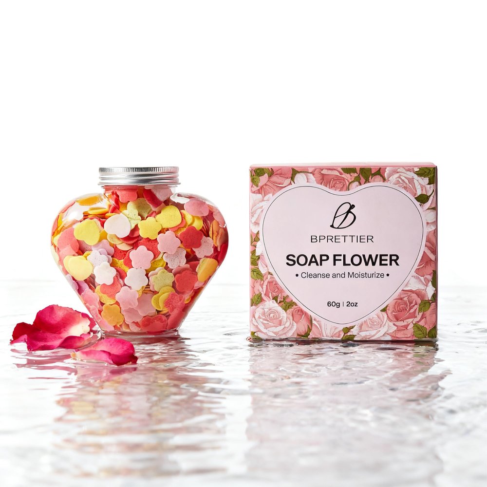 BPRETTIER Colorful Soap Flowers Petals for Pedicure and Manicure, Quick Dissolve, Nice Smell, Deep Cleasing and Moisturizing, Gift Packaging Perfect for Girls Nail Spa Party Foot Soak (Heart-Shape)