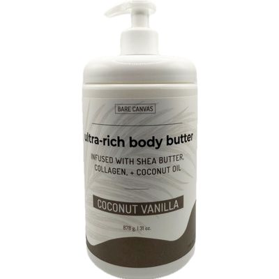Bare Canvas Ultra-Rich Body Butter, Coconut Vanilla, Infused with Shea Butter, Collagen, Coconut Oil, 31 oz