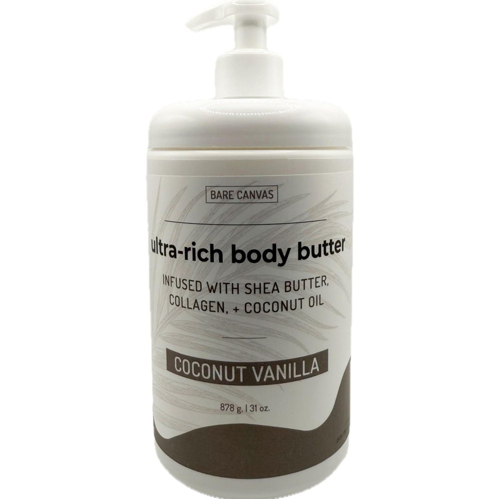 Bare Canvas Ultra-Rich Body Butter, Coconut Vanilla, Infused with Shea Butter, Collagen, Coconut Oil, 31 oz