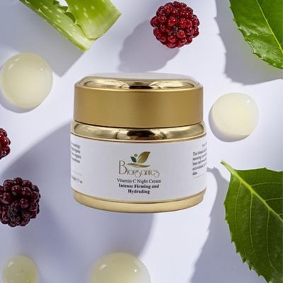 Biorganics Skin Therapy Vitamin C Firming & Hydrating Face Night Cream, Anti-Aging, with Organic Aloe Vera, Rosehip Oil, Cranberry, for Wrinkle, Mature, Oily, Dry & Sensitive Skin