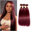 KODRHAR Burgundy Bundles Human Hair Straight Bundles 26 28 30 Inch Wine Red Straight Bundle Human Hair Extensions Virgin Hair 100 Gram Per Bundle 3 Bundle For Black Women #99J view 1