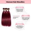 KODRHAR Burgundy Bundles Human Hair Straight Bundles 26 28 30 Inch Wine Red Straight Bundle Human Hair Extensions Virgin Hair 100 Gram Per Bundle 3 Bundle For Black Women #99J view 2