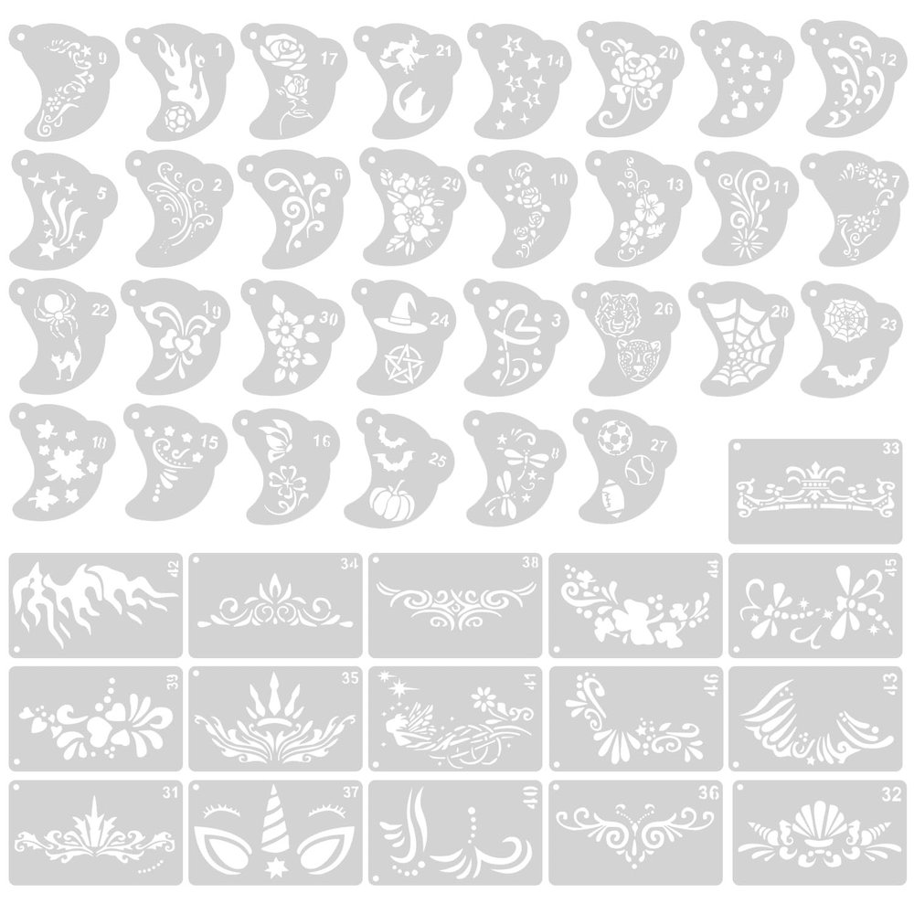 46pcs Face Paint Stencils, Premium Reusable Halloween Body and Face Painting Templates Practical Accessories for Halloween Party Makeup
