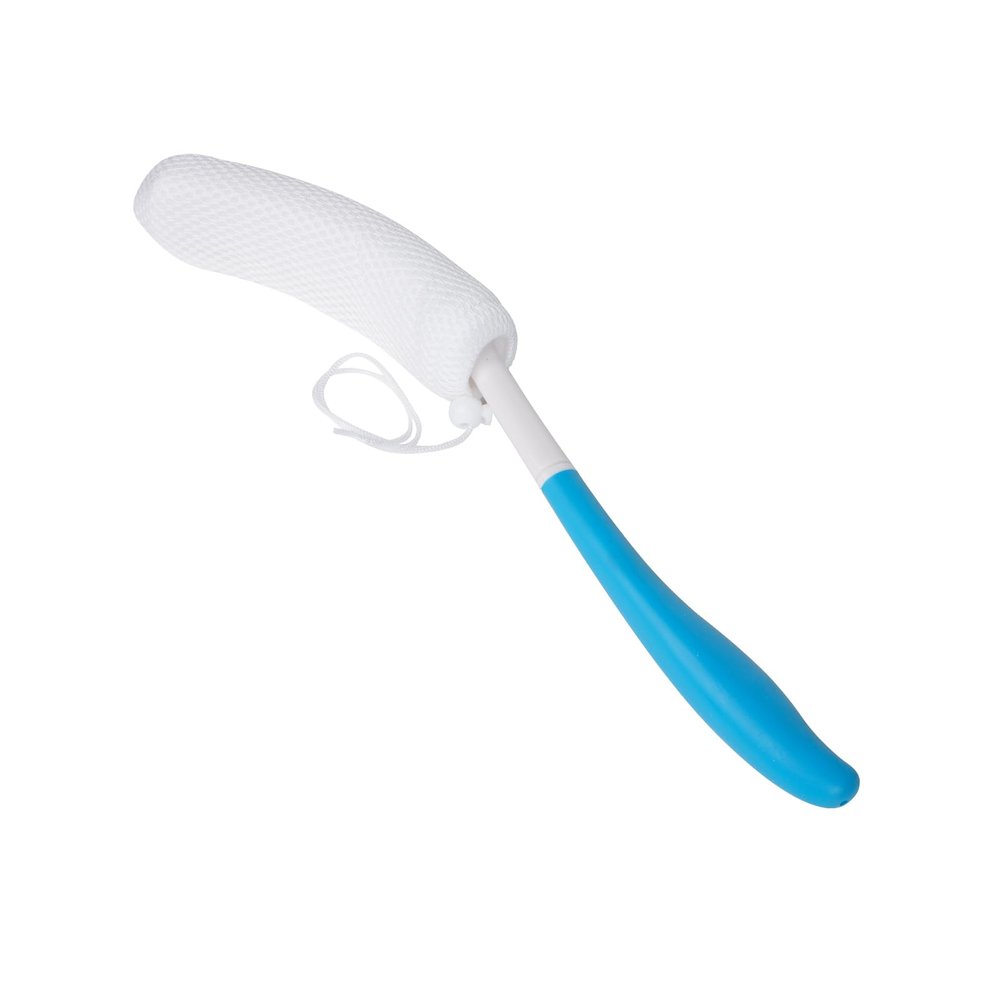 15.35" Curved Bath Body Brush Anti-Slip Long Handle Sponge Shower Back Brush for Elderly Pregnant People