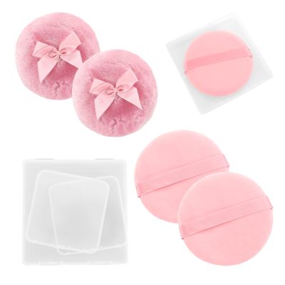4 PCS Body Powder Puff, Large Powder Puff with Transparent Box, Velour Puffs Soft and Fluffy Washable and Reusable for Wet and Dry Makeup Face Body (Pink)