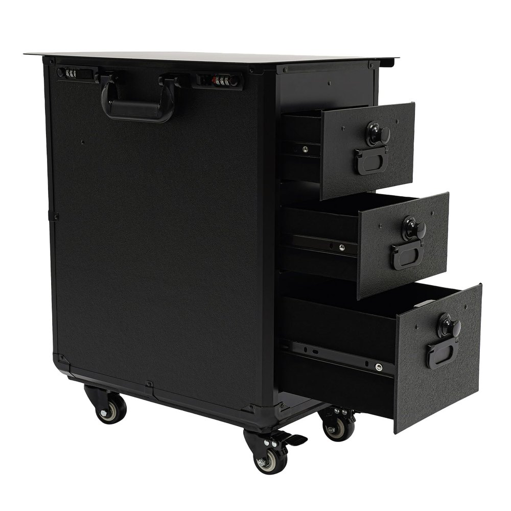 44lbs Rolling Makeup Case, Rolling Cosmetic Organizer with 3 Drawers & Adjustable Tripod, Heavy Duty Manganese Steel Cosmetic Organizer for Hairstylists & Makeup (Metal plate)